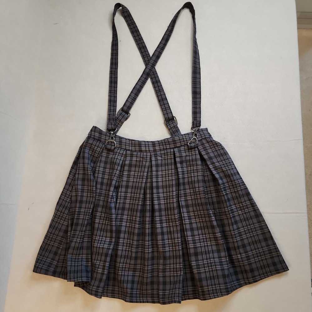 Hot Topic Sm Dark Gray Plaid Pleated Skort Mini Skirt Goth Schoolgirl Academia